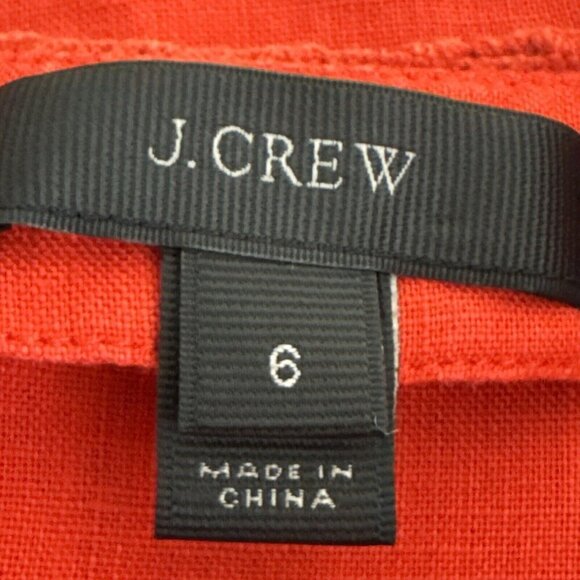J.Crew Women's 6 Popover Blouse Orange Red 100% Linen Crochet & Fringe Detail - Picture 10 of 14